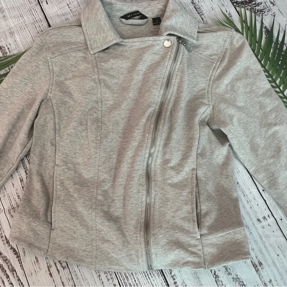 H by Halston Gray Knit Moto Jacket